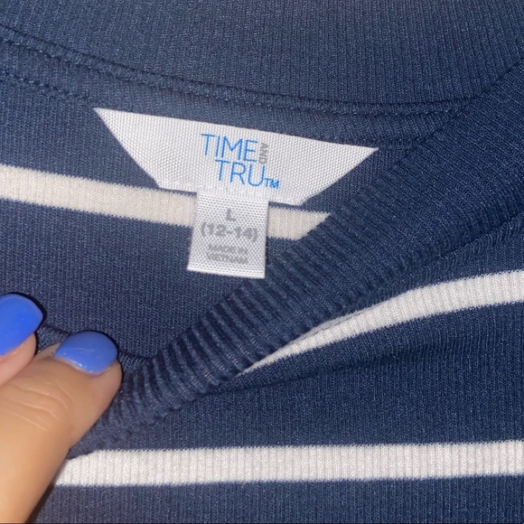 NWT Navy Blue w/ White Stripe Rib Semi-Fitted Dress - Picture 3 of 4